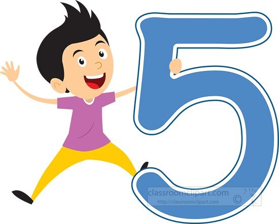 Mathematics Clipart-playful boy standing with number five math ...