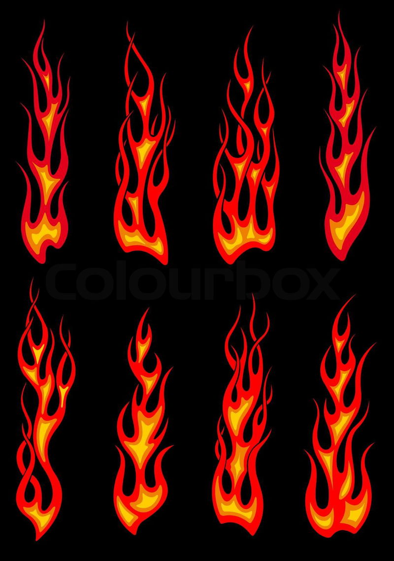 Hot orange tribal fire flames isolated on black background s ...