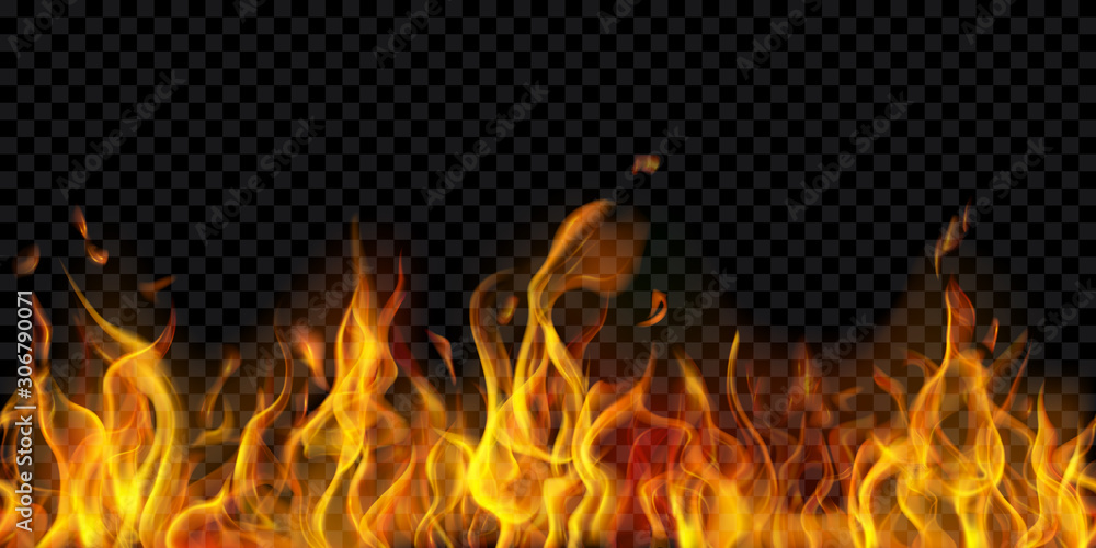 Translucent fire flames and sparks with horizontal repetition on ...