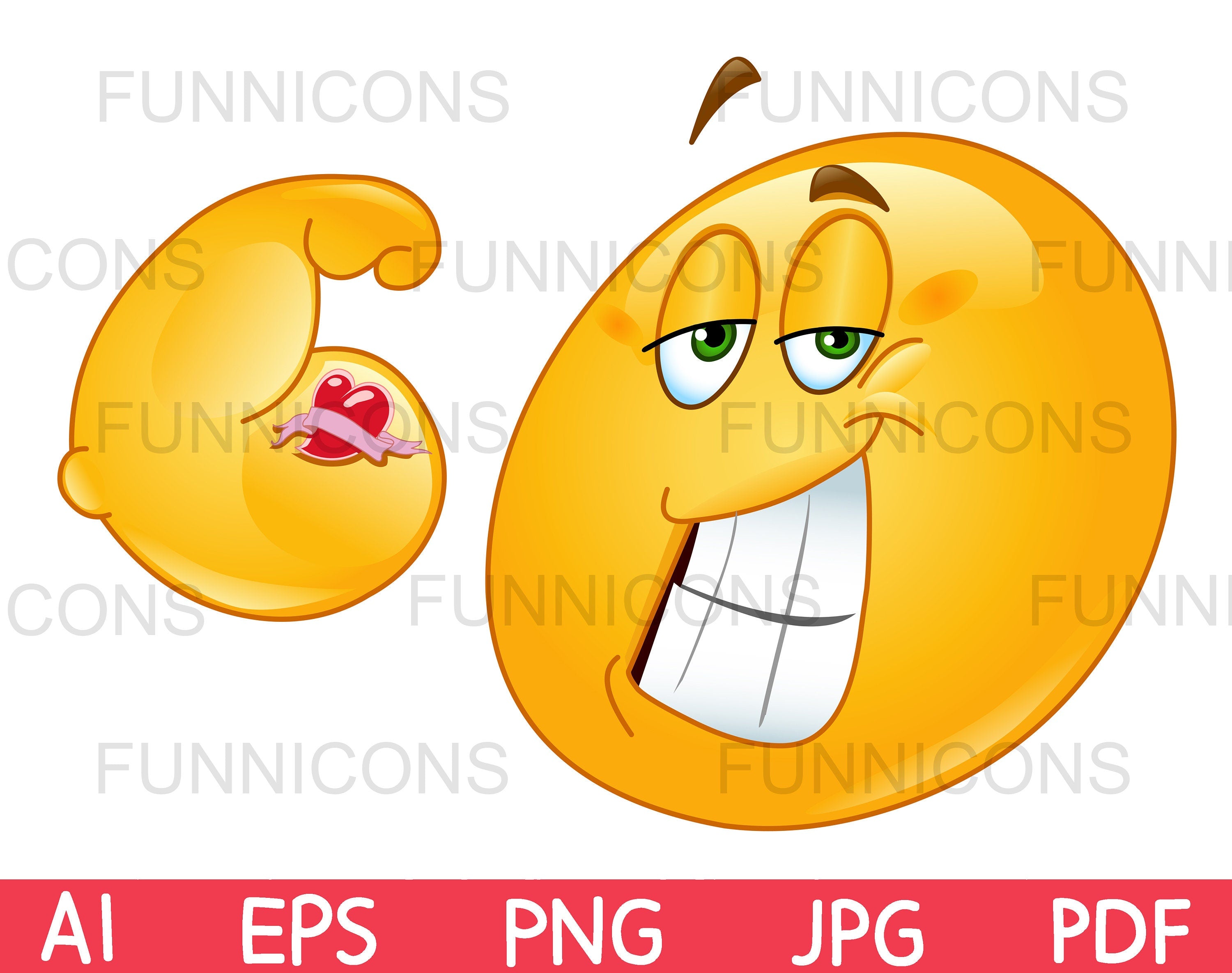 Smiling Muscle Emoji Flexing his Tattooed Heart Arm, Vector clipart.