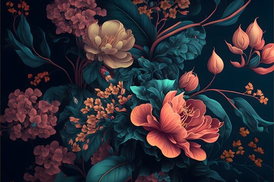 Dark floral background wallpaper design with multicolor flowers ...