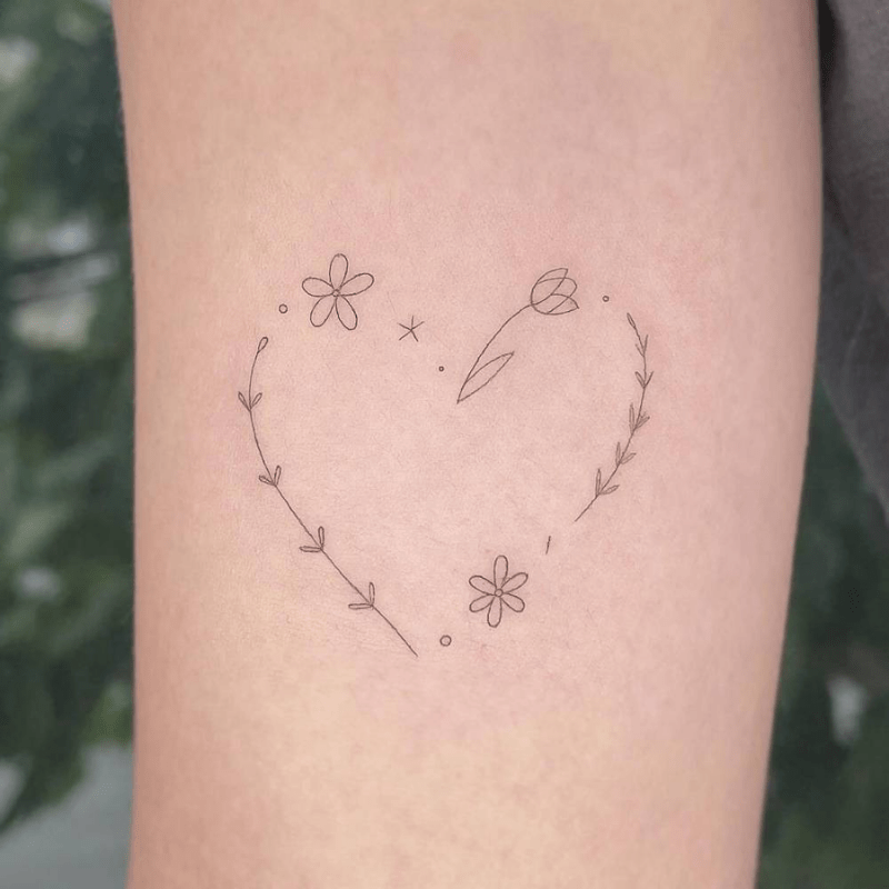 flower and heart tattoo