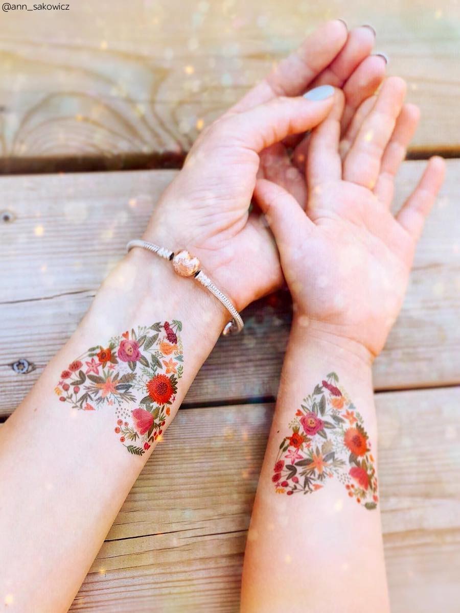flower and heart tattoos