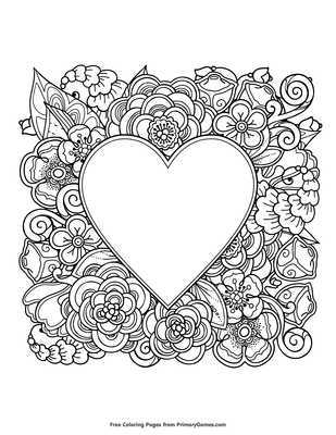 flower and hearts coloring pages