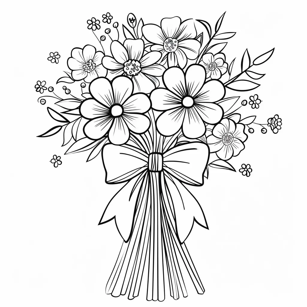 Bouquet of Flowers Coloring Page - Midjourney Prompt