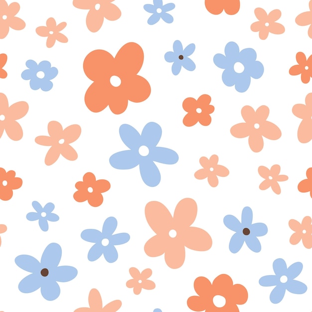 Premium Vector | Cute seamless pattern with pink and blue flowers ...
