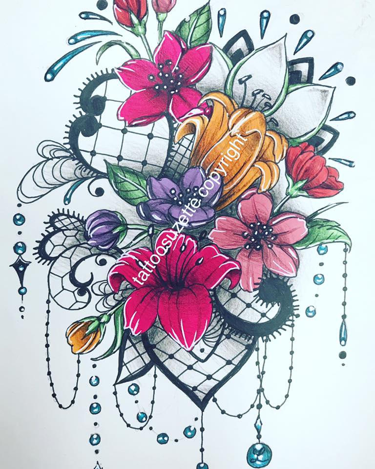 flowers and lace tattoo