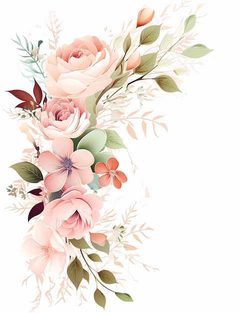 Pas bouquet flowers graphics inhabited initials light pink leaves ...