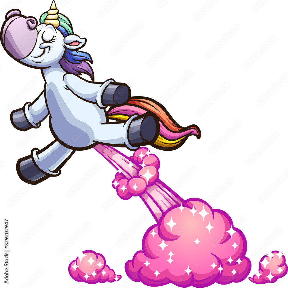 Stock-Vektorgrafik „Cartoon farting unicorn flying away. Vector ...