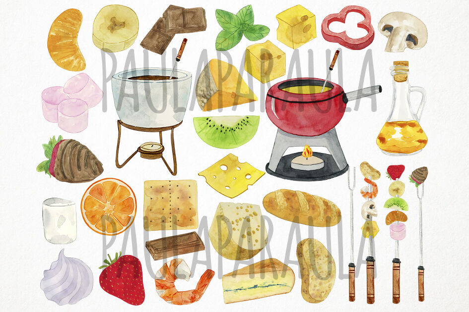 Watercolor Fondue Clipart, Cheese Fondue Clipart, Chocolate Fondue ...