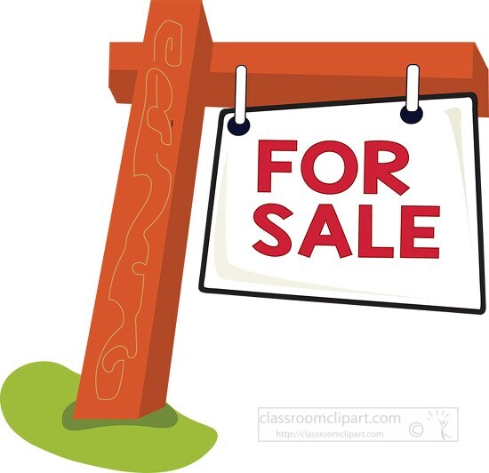 Signs Clipart-for sale sign on wood post clipart