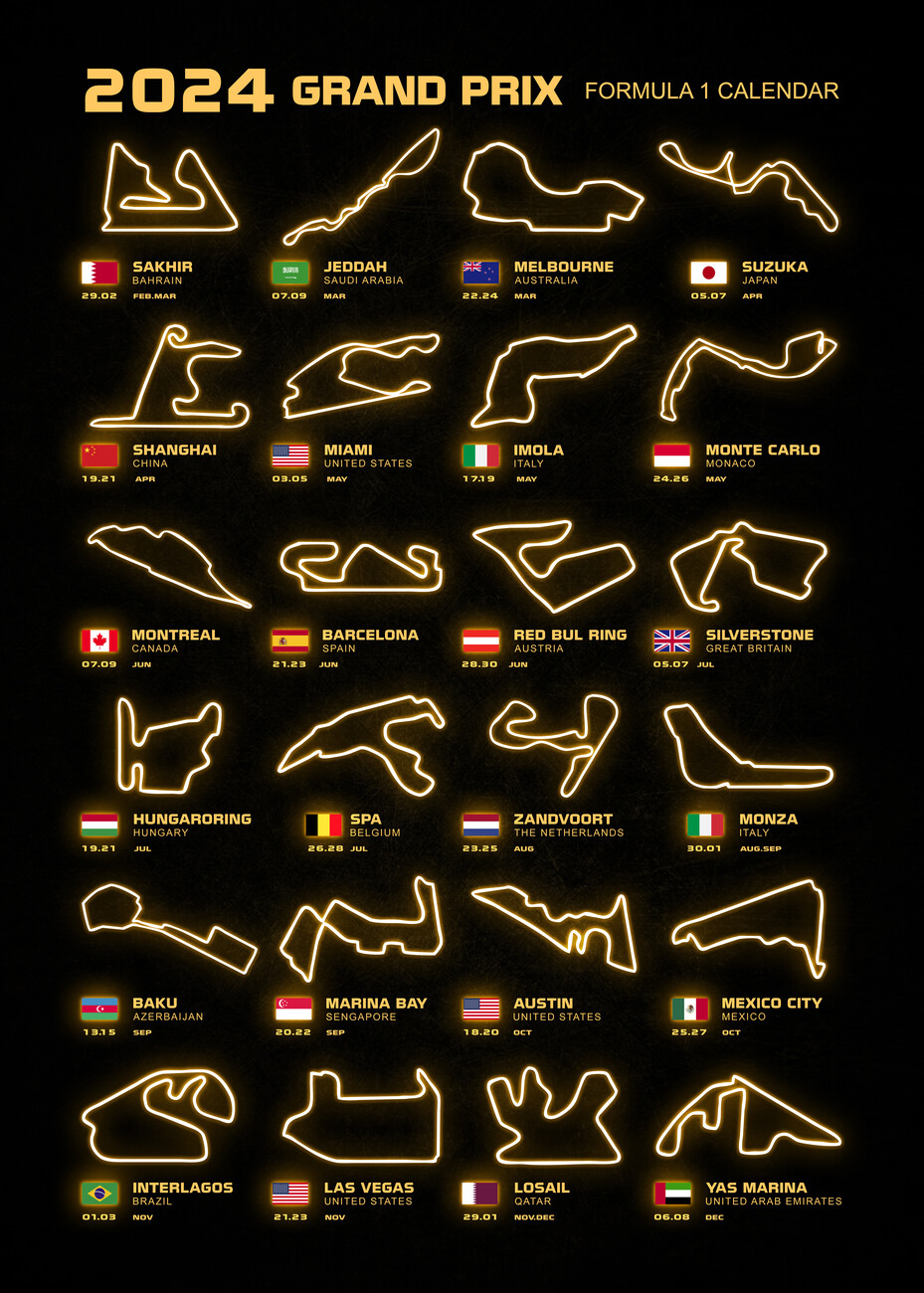 Karte Formula 1 Circuit - Season Calendar 2024 ǀ Alle Stadtkarten ...