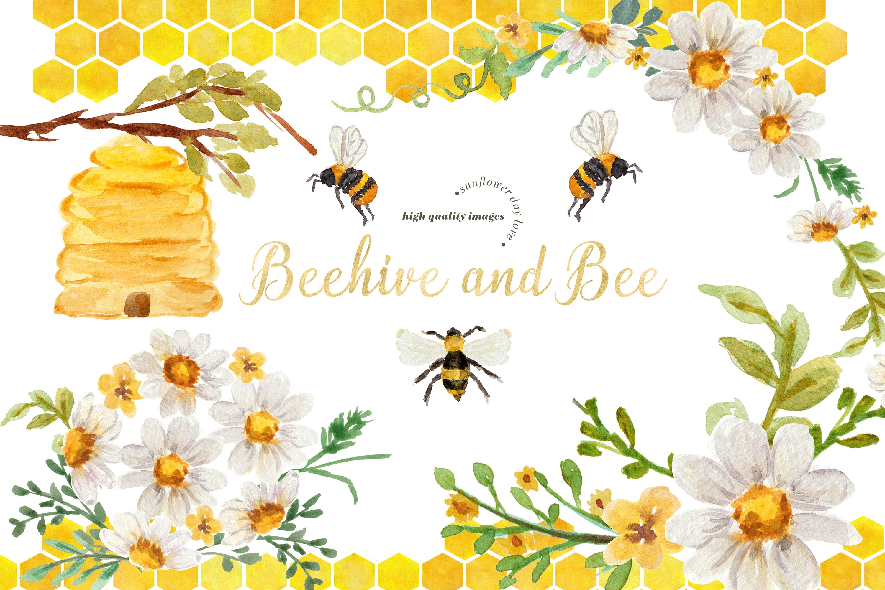 Beehive and Honey Bee Clipart, Bee Frames Clipart