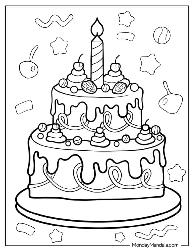 30 Cake Coloring Pages (Free PDF Printables)