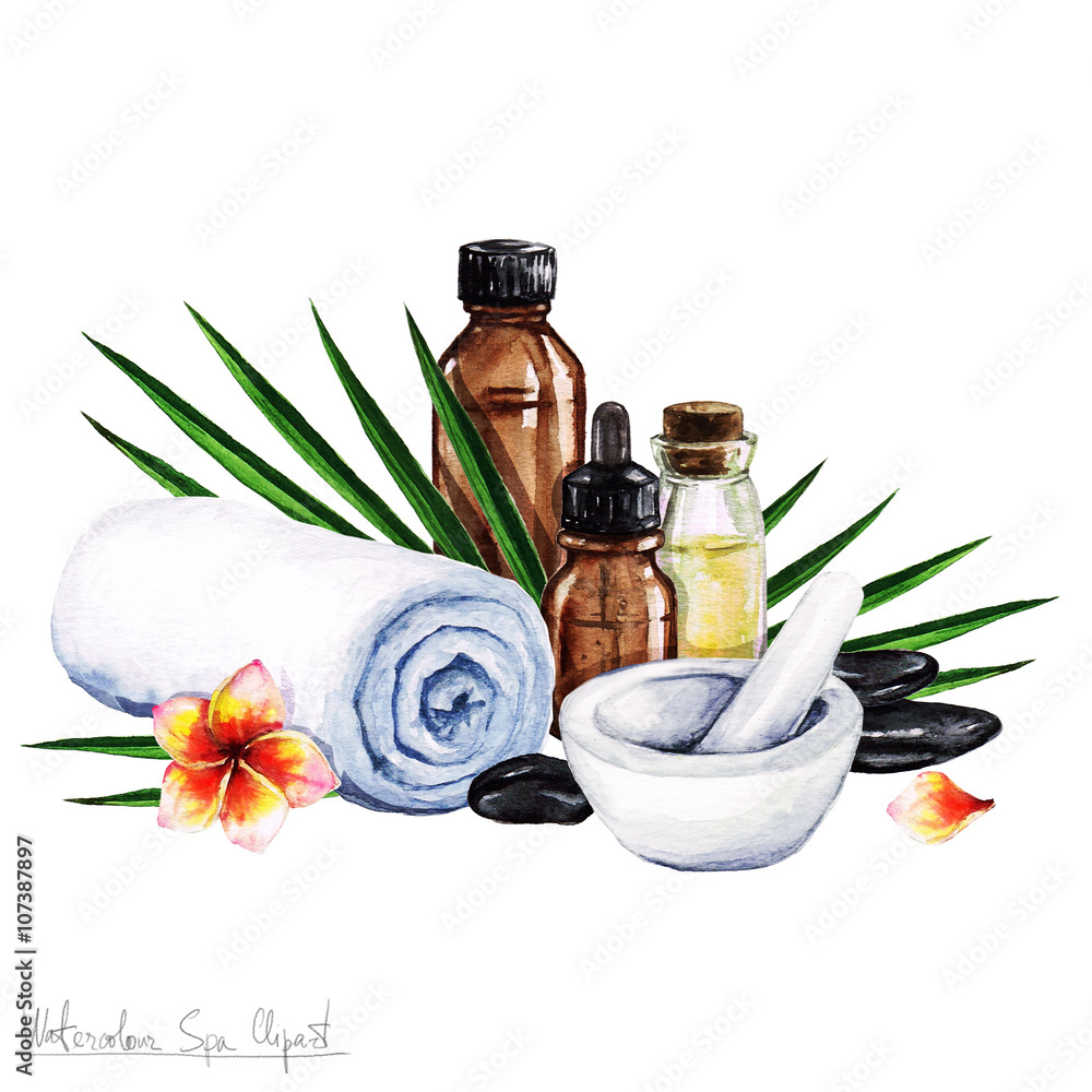 Watercolor SPA Clipart - Collection of SPA and Beauty products and ...