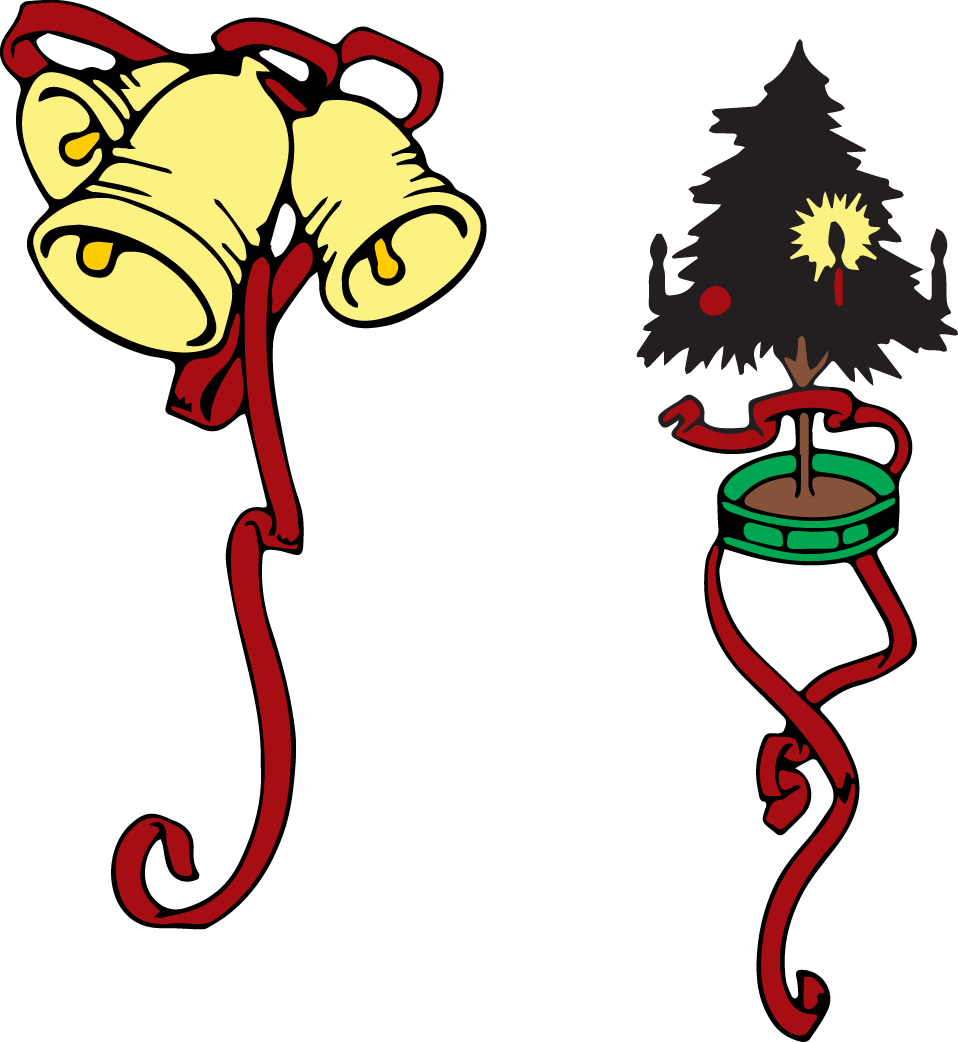 Free Christmas Clipart – Bell and Tree with Ribbons