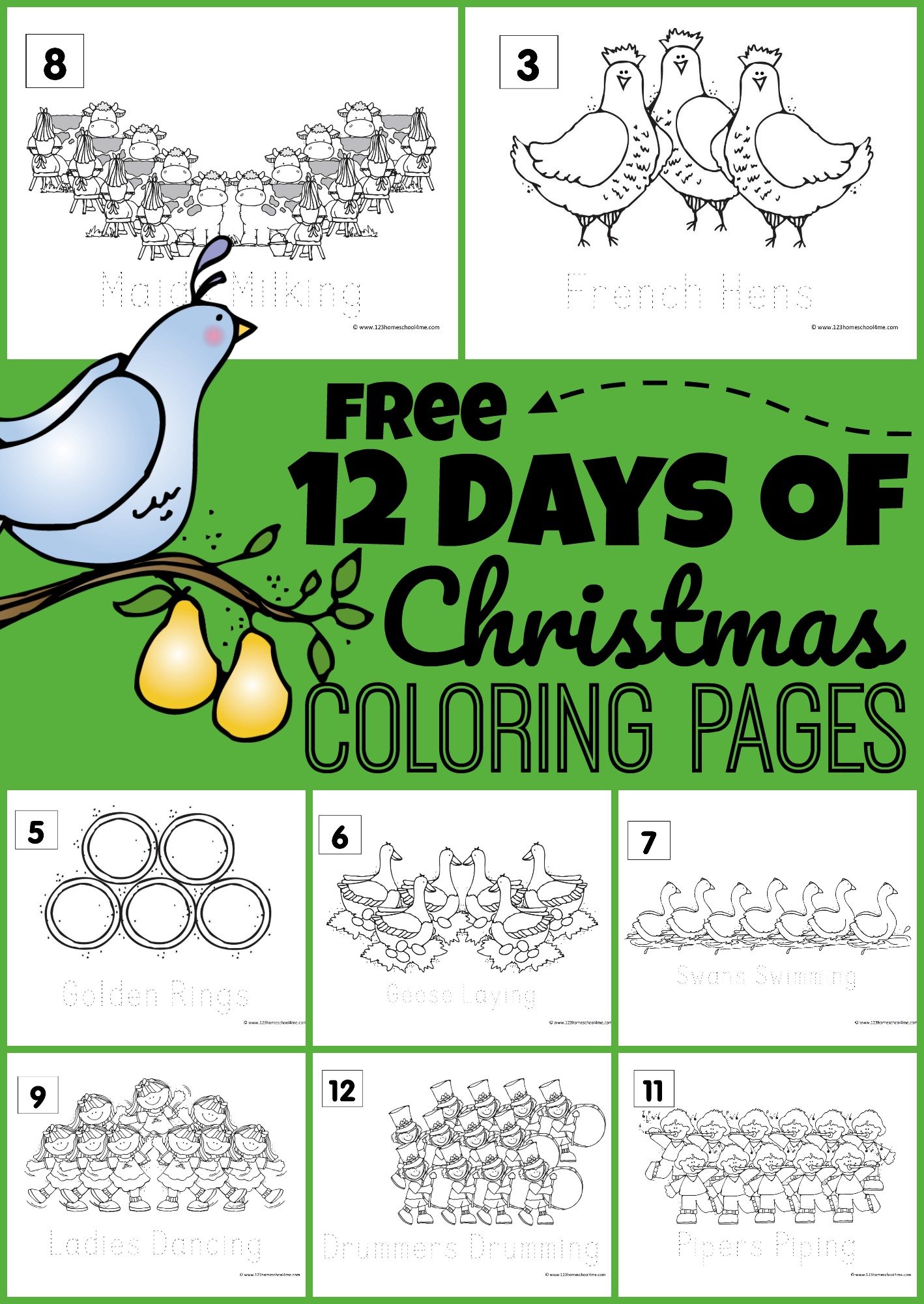 free twelve days of christmas coloring pages