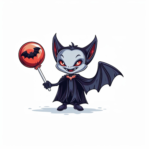 Friendly vampire clipart holding a batshaped lollipop on a white ...