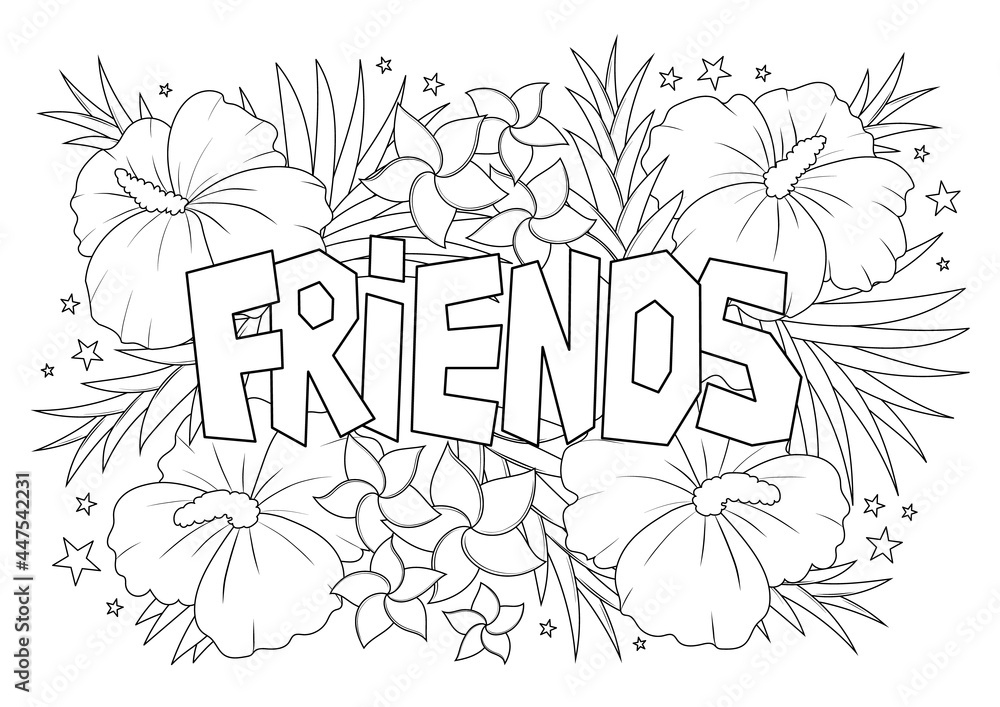 Stock-Vektorgrafik „Friends word with tropical flowers pattern ...