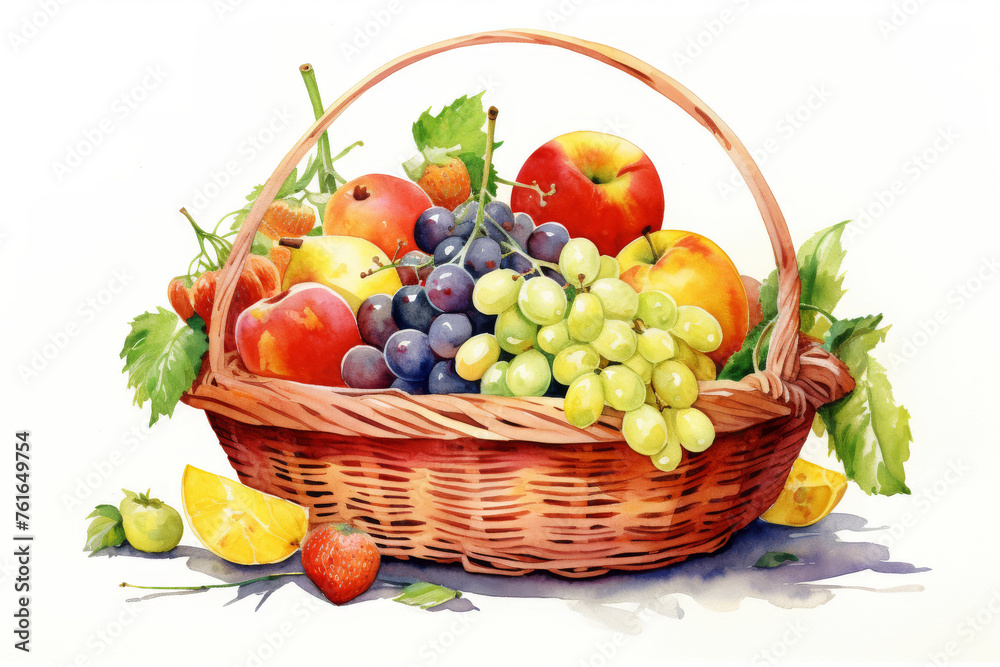 Poster, Wandbilder Watercolor fruit basket clipart isolated on transparent  background, 40x26.7 cm