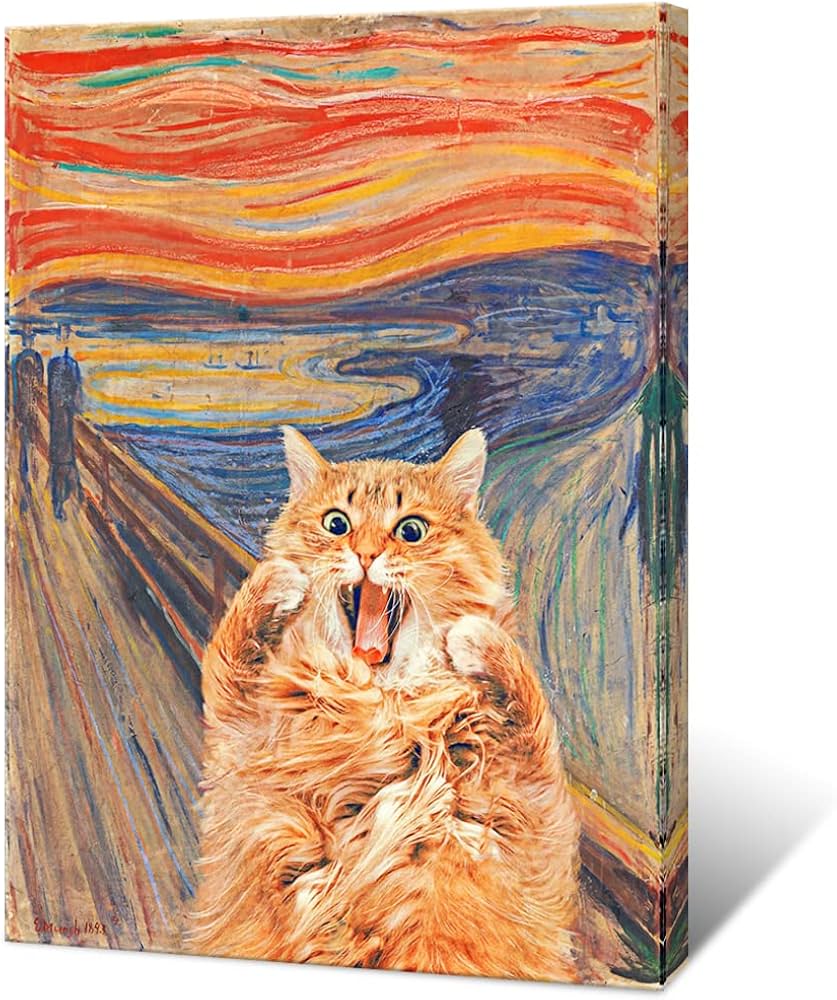 Edvard Munch Abstract Canvas Wall Art Famous Art Funny Cat Aesthetic Poster  Retro Print Painting Orange Gallery Wall Decor 12x16 Inch Unframed : ...