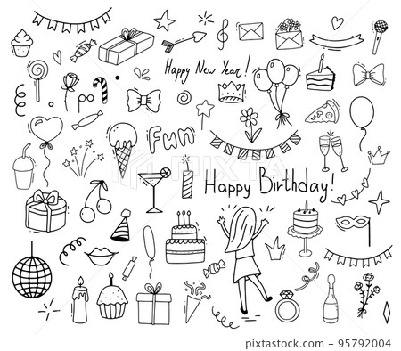 Celebration clipart big set. Party time doodle... - Stock ...