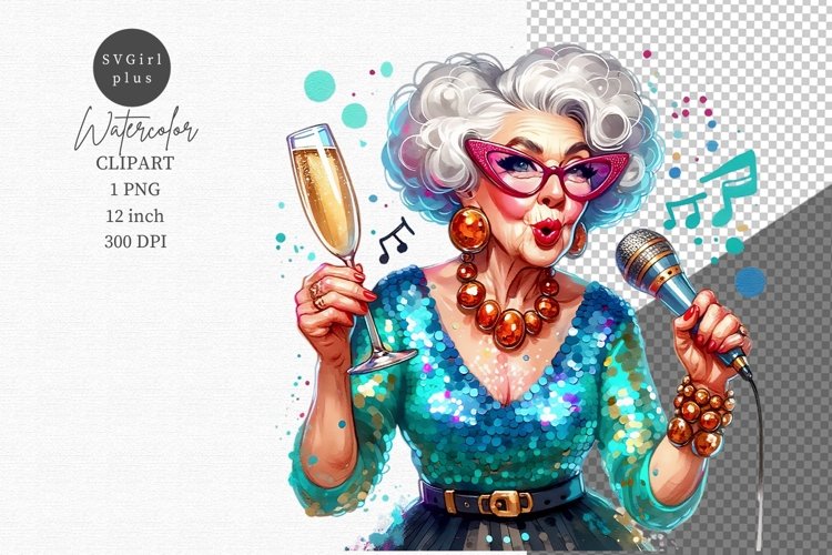 Funny clipart, Elderly woman celebrating (3287242)