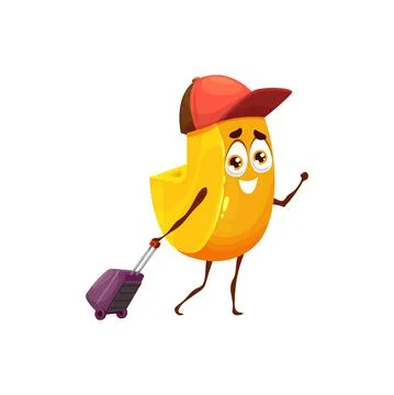 Cartoon funny cheese character with suitcase. ~ Clip Art #171112123