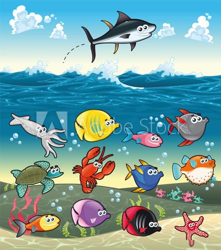 Funny fish under the sea Vector characters - Fototapeten Für ...