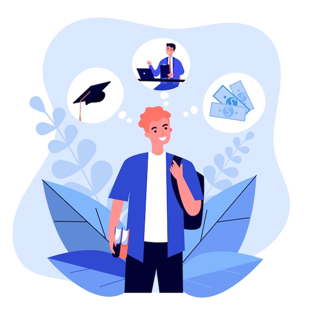 Premium Vector | Happy young guy thinking about future opportunities