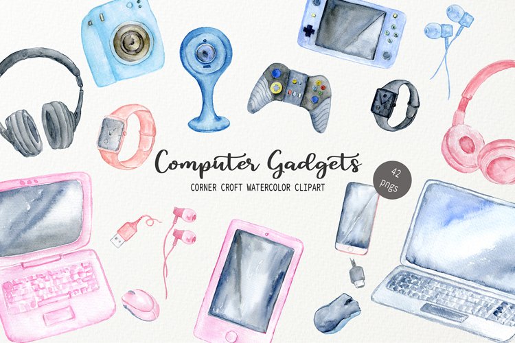 Watercolor clipart computer gadgets