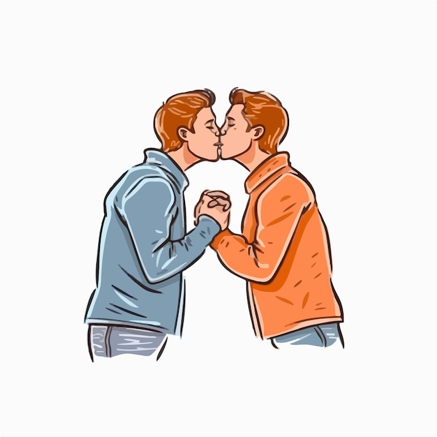 Premium Vector | Portrait of gay Couple being loving and happy Two ...