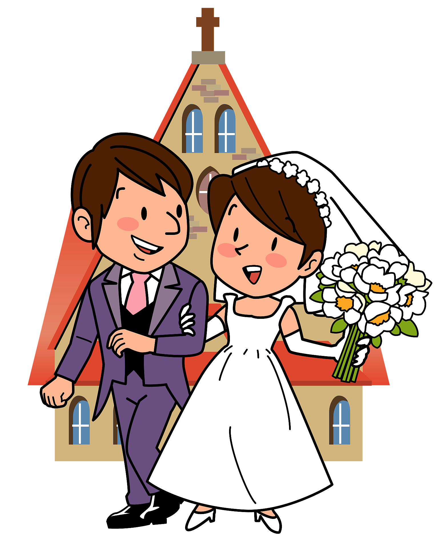 Wedding - bride and groom outside the church - Free vector clipart ...