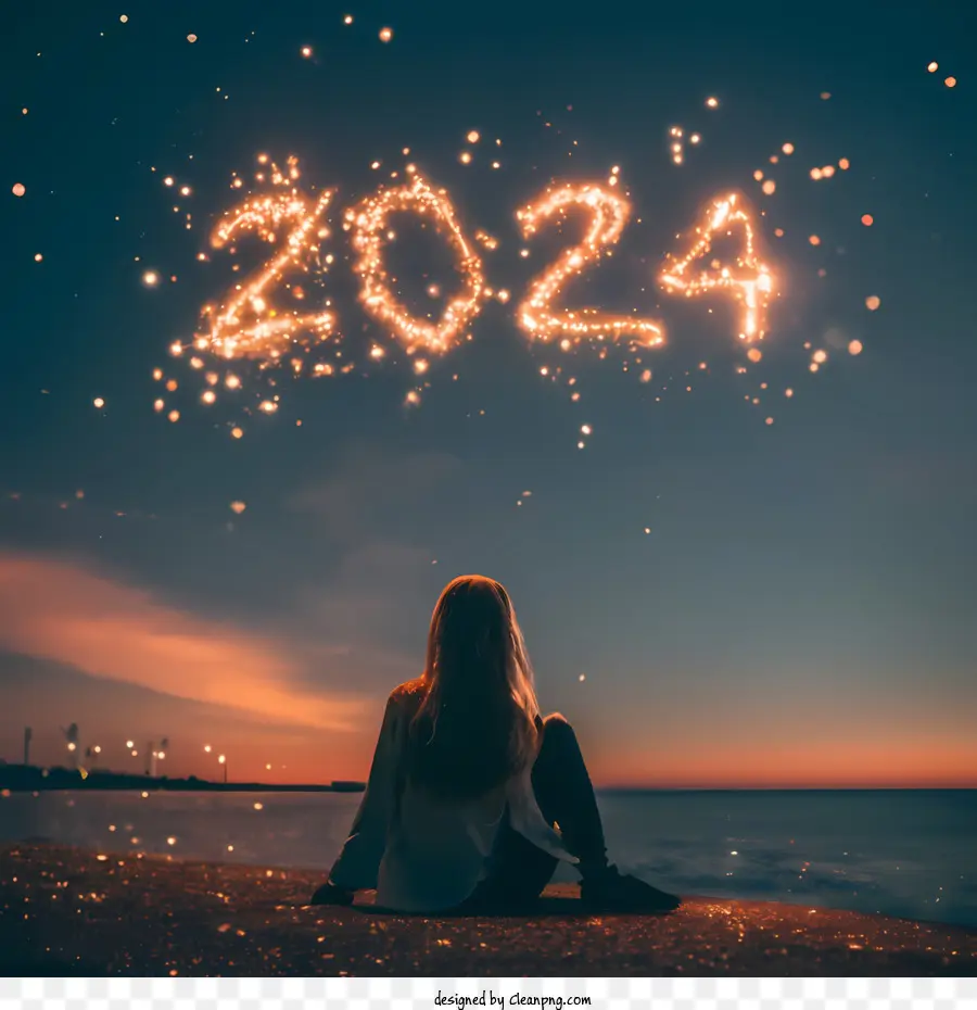 2024 Happy New Year - Woman Looking at Sky with 2024 - CleanPNG ...