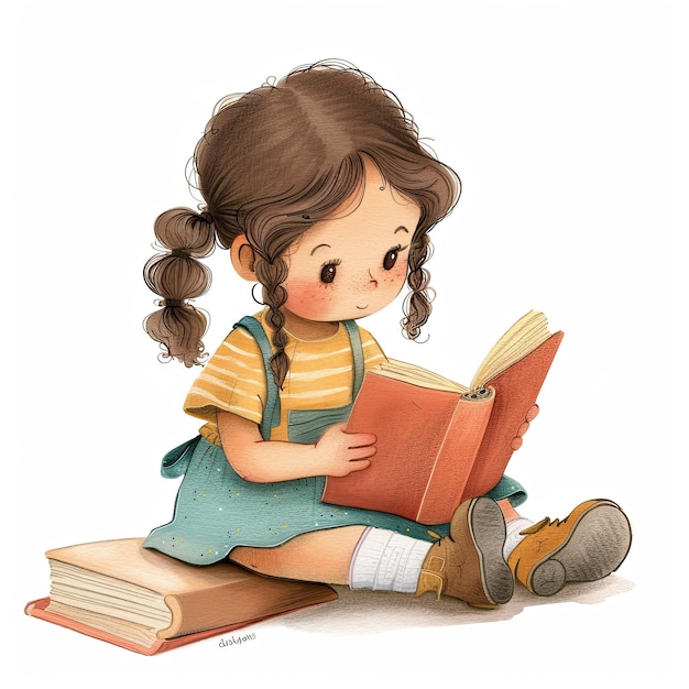 girl reading clipart