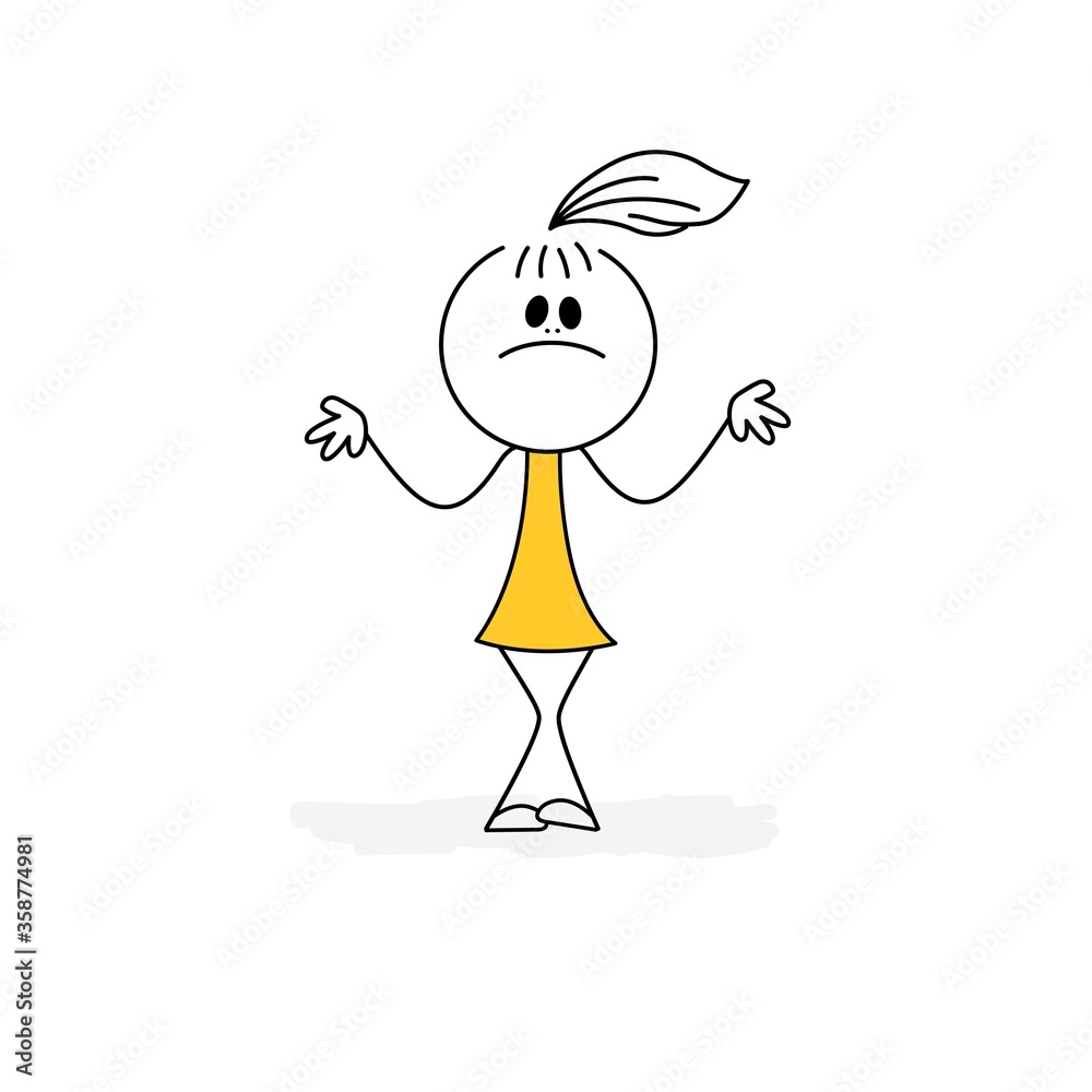 Doodle stick figure: Sad girl. Vector. Stock-Vektorgrafik | Adobe ...