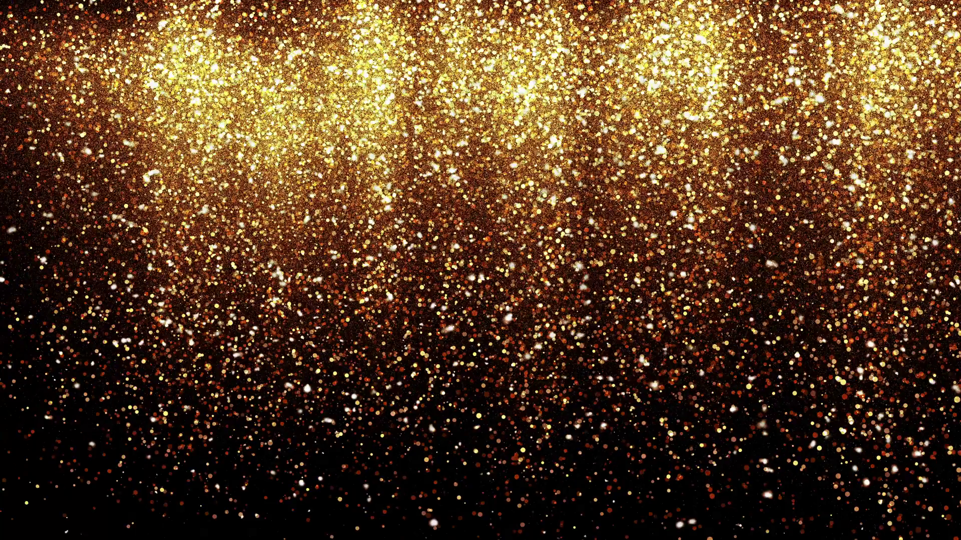 Gold glitter powder rain 3D animation. Festive golden scattered dust  particles with sparkle shine confetti. Stylish fashion backdrop. Glamour  award abstract background. Alpha channel matte included