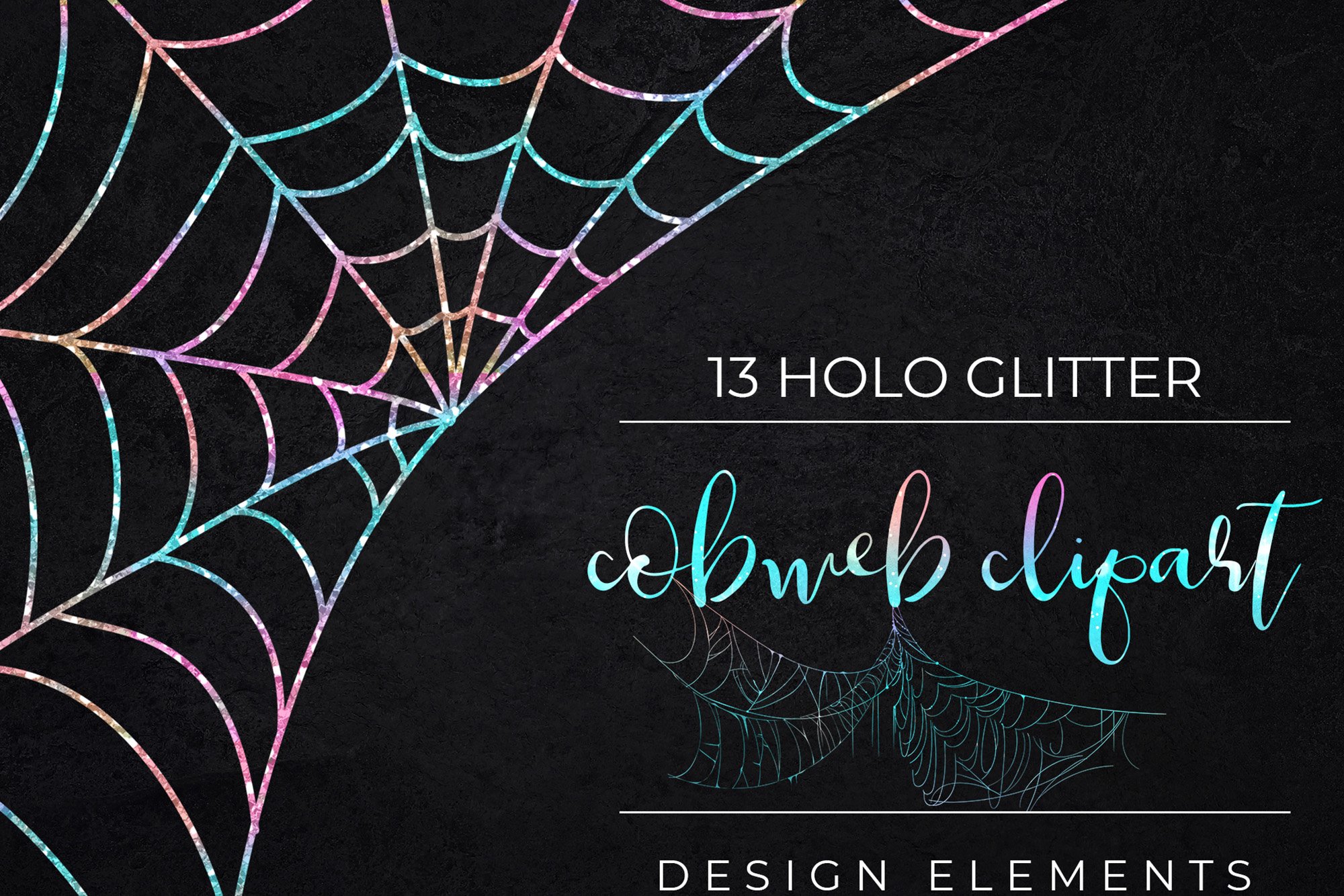 Iridescent Glitter Halloween Spider Web Clipart-Cobweb PNG