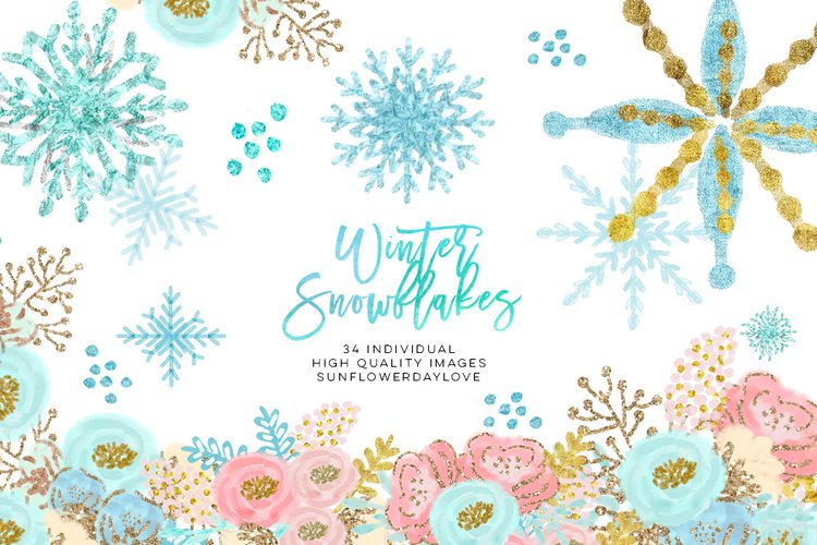 winter wonderland clip art, glitter snowflakes (150824)