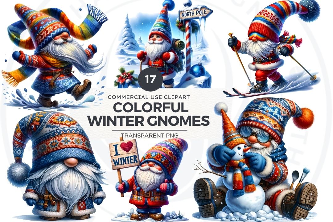 Blue Winter Gnomes Clipart for crafts and sublimation