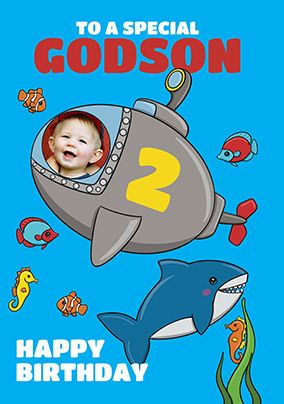 Godson 2nd Birthday Submarine Photo Card | Funky Pigeon