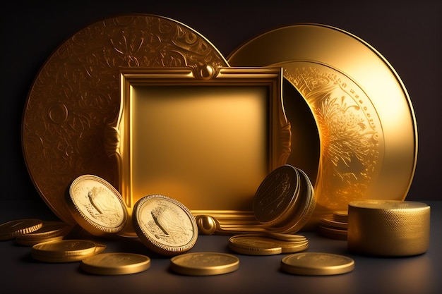 A picture frame with gold coins and a picture of a gold coin | AI ...