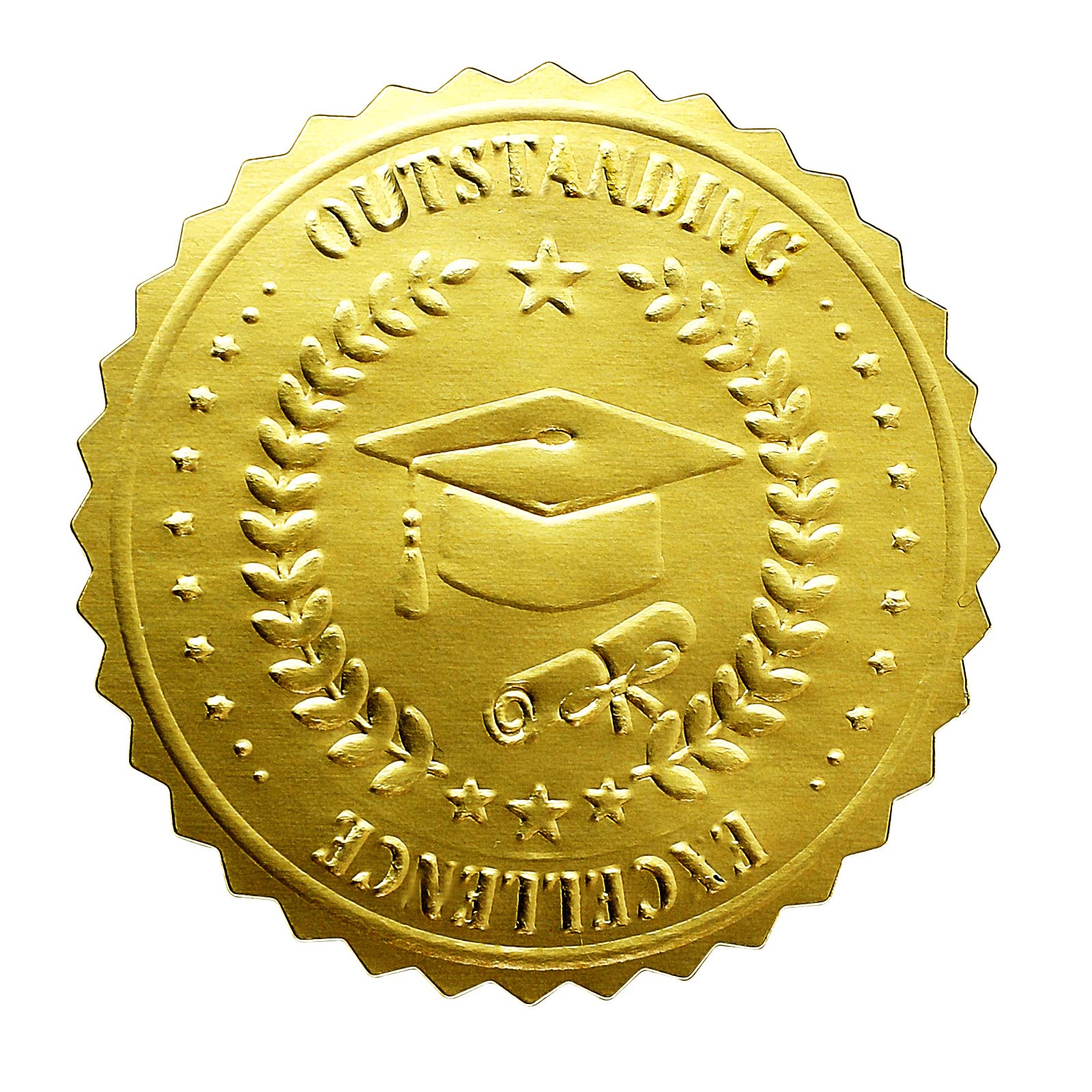Pack of 250 Graduation Certificate Seals Excellent Excellence Embossed  Seals Self-Adhesive Gold Stickers Envelope Seal Stickers Foil Stickers 5.1  cm ...