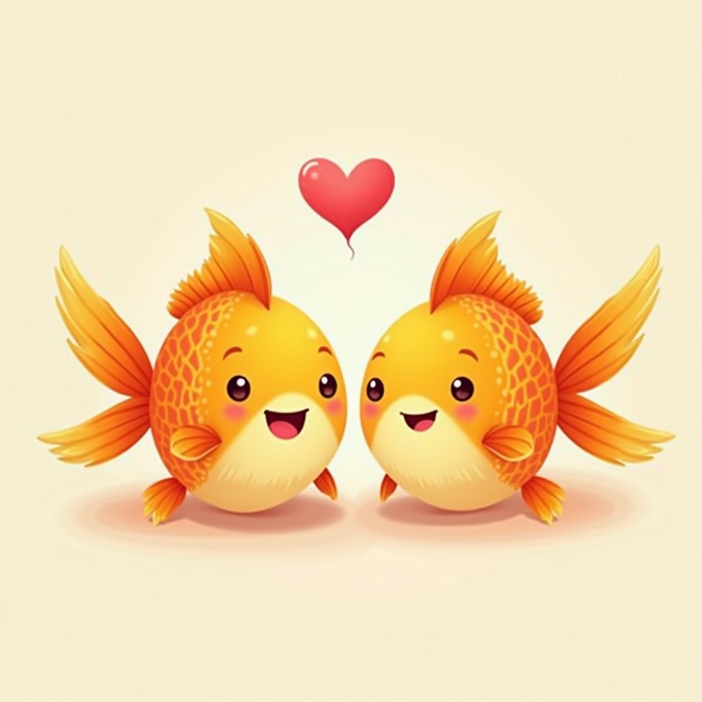 Cartoon Goldfish Friends with Hearts | Stable Diffusion Online
