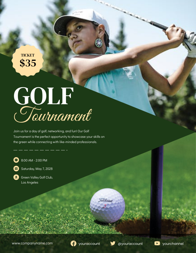 Grünes und cremefarbenes Golf-Turnier-Poster - Venngage
