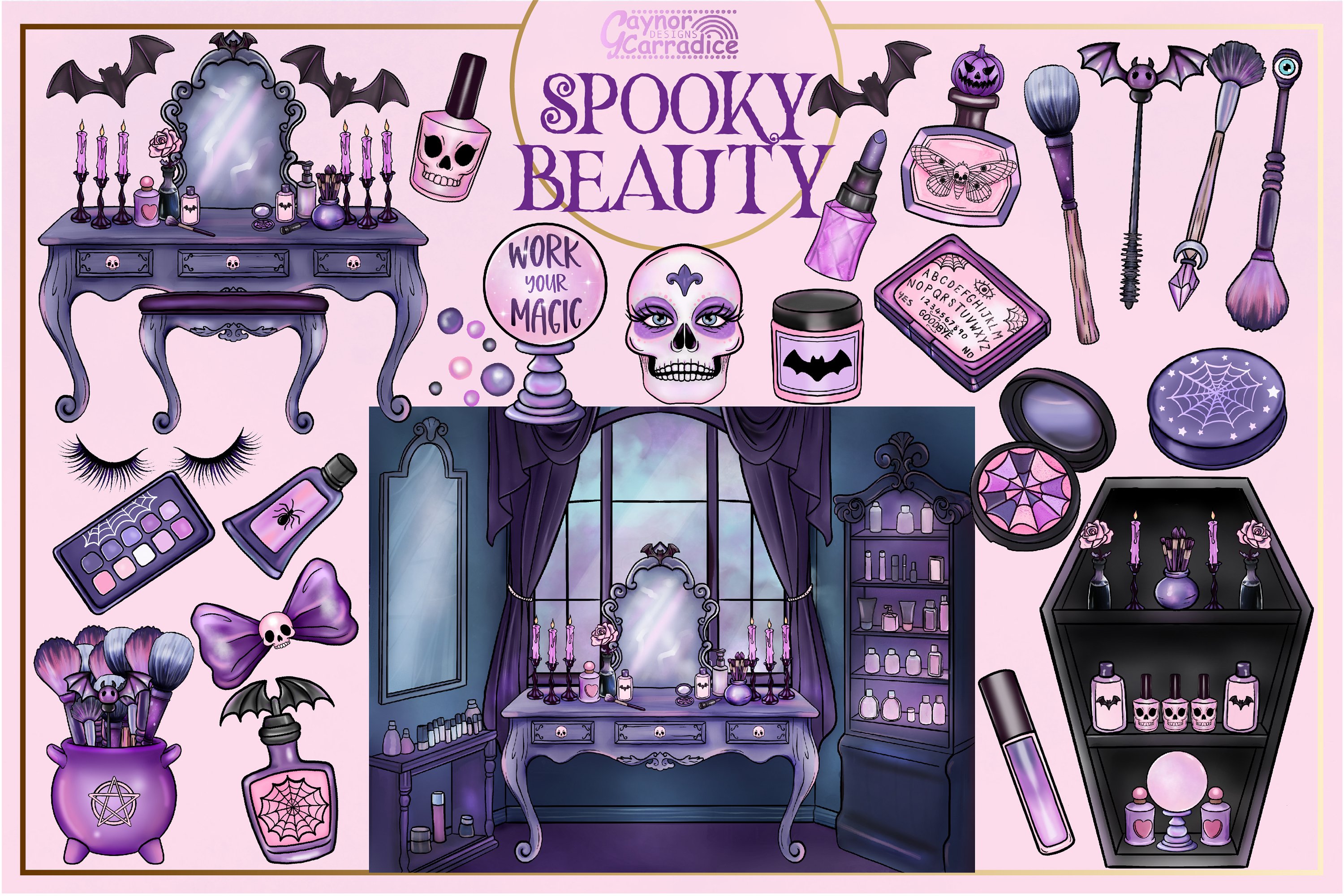 Cute vampire clipart bundle, clipart and digital paper