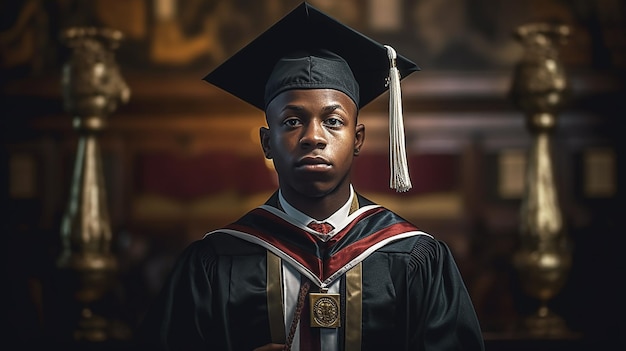Premium Photo | A man in a graduation cap and gown stands in front ...