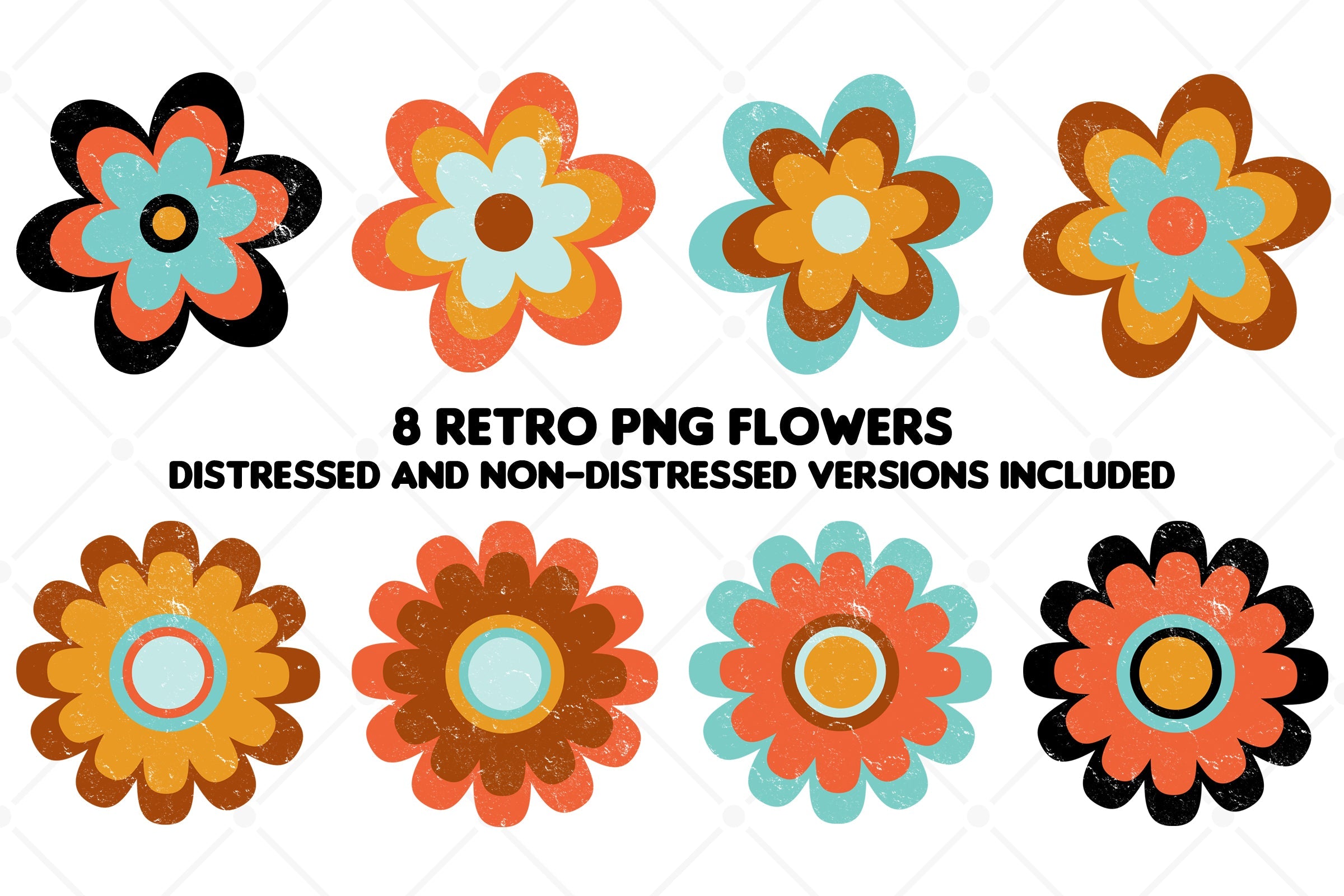 8 Png retro flower graphic design elements - So Fontsy