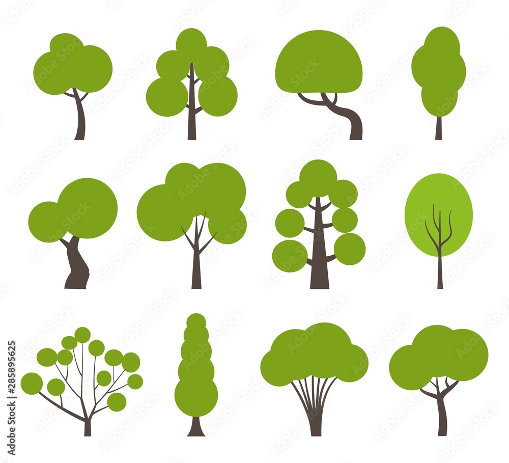 Stock-Vektorgrafik „Various green trees in simple graphic style ...