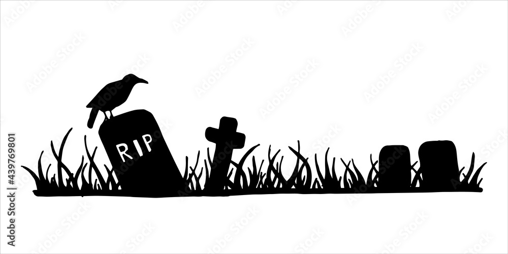 vector black and white illustration. border, banner. landscape of ...